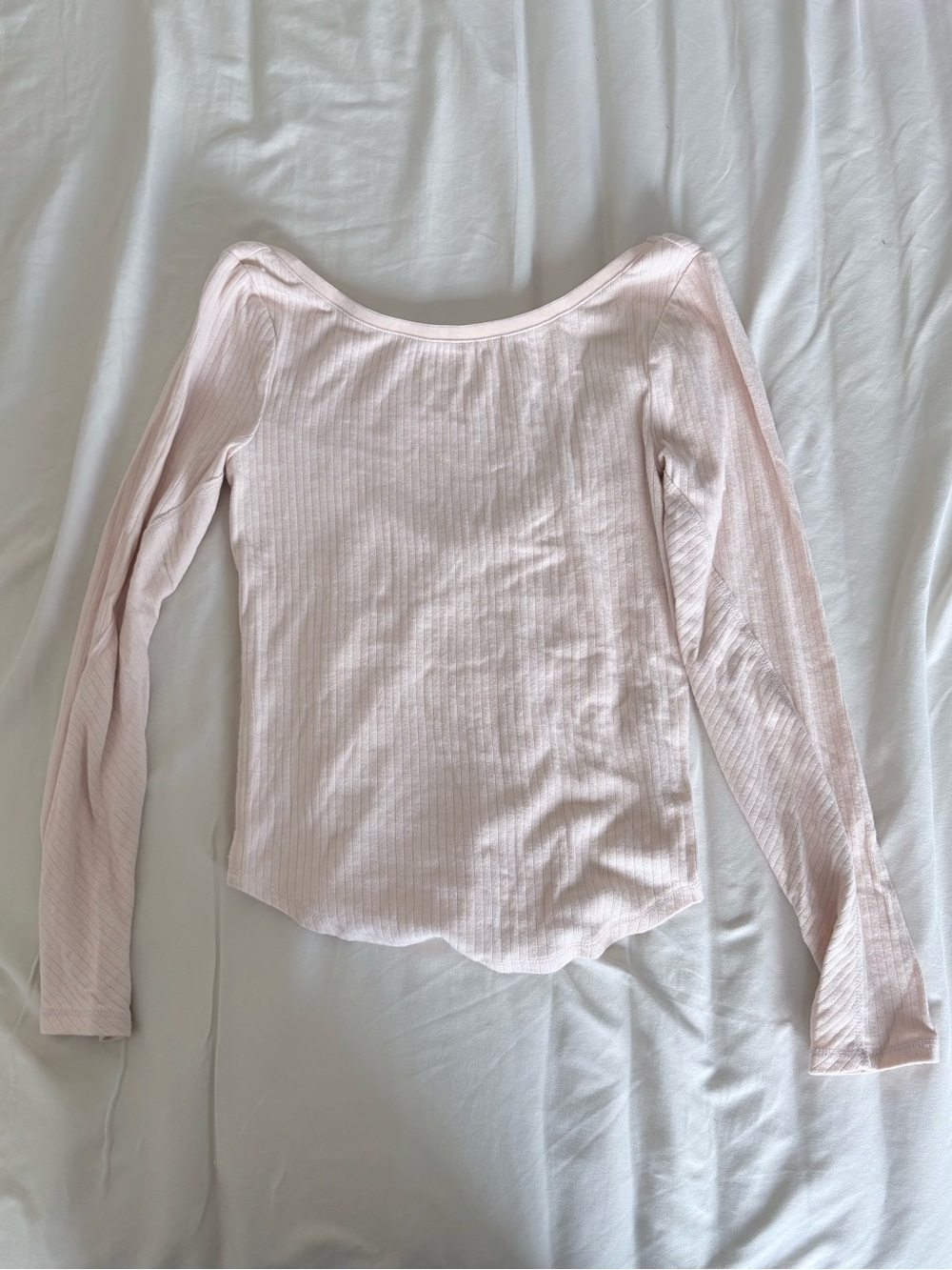 Free People Pale Pink Ribbed Long Sleeve Scoop Neck Top